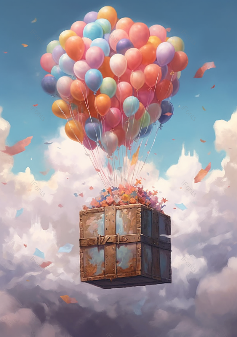 破旧箱子节日儿童节开箱飞起的气球礼物惊喜浪漫唯美插画,插画/手绘图,插画/手绘图库,插画/手绘图下载,插画/手绘